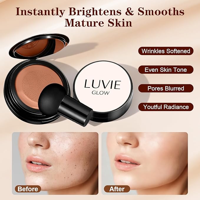 Cushion Foundation/Mushroom Head Air Cushion BB Cream/Long Lasting Hydrating Light Coverage for All Skin Types, Natural Color/Luvie (Mocha)