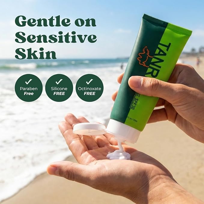 TANRI Mineral Sunscreen SPF30; Reef Safe Sunscreen for Face & Body, Zinc Oxide with Zero White Cast, SPF30 Sunblock for Hiking, Running and Outdoor Sports; 3 fl. oz. (2-Pack)