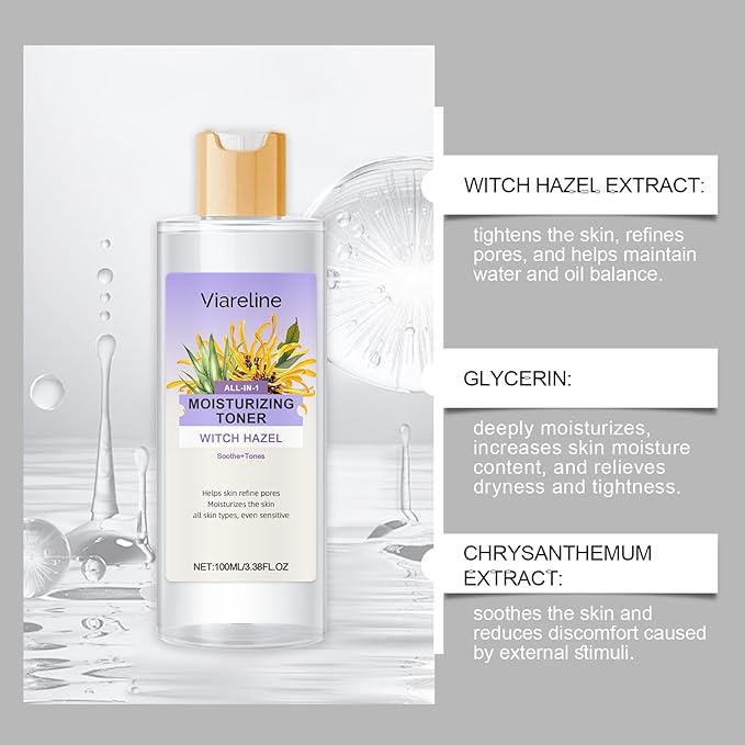 Witch Hazel Aloe Vera Moisturizing Toner, Daily Hydrating Moisturizing Facial Skin Deep Nourishing