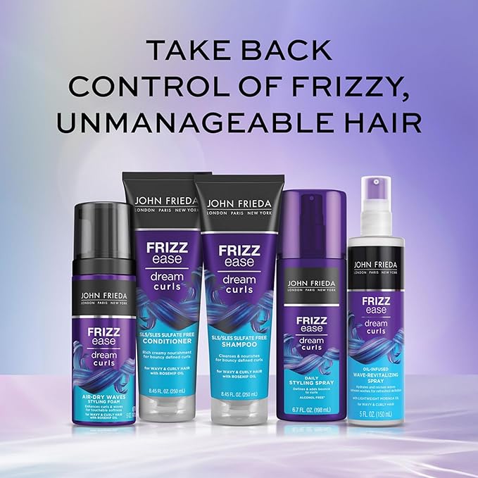 John Frieda Dream Curls Wave Revitalizing Spray, Light Moringa Oil Spray for Wavy Hair, Curly Girl Method Approved, Anti Frizz Curl Defining Spray, 5 Oz