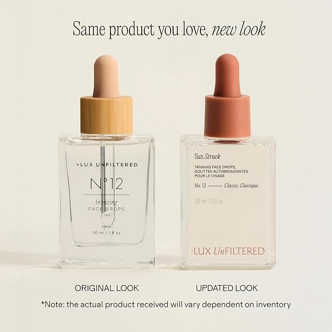 + Lux Unfiltered N°12 Sun Struck Bronzing Face Tanning Drops - Gradual Self Tanner - Natural Glow, Streak-Free, Fragrance Free - Hyaluronic Acid & Vitamin E - Vegan & Cruelty Free - Classic