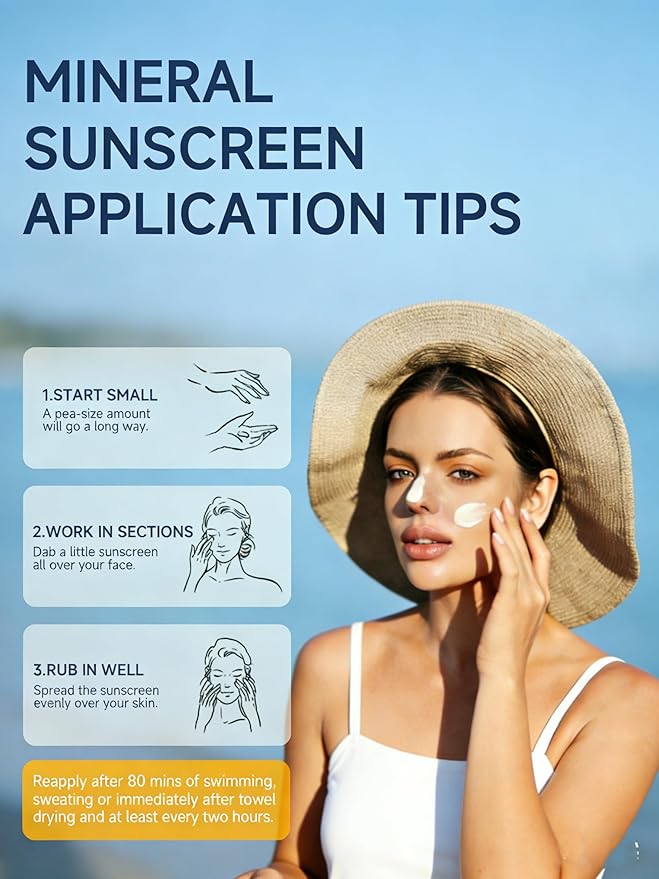 Reef Safe Sunscreen SPF 50, Travel Size Zinc Oxide Mineral Sunscreen, Natural Organic Centella Extract, Lightweight No White Cast, Non-Greasy, For Women & Men, Outdoor Beach Home Office Daily Use