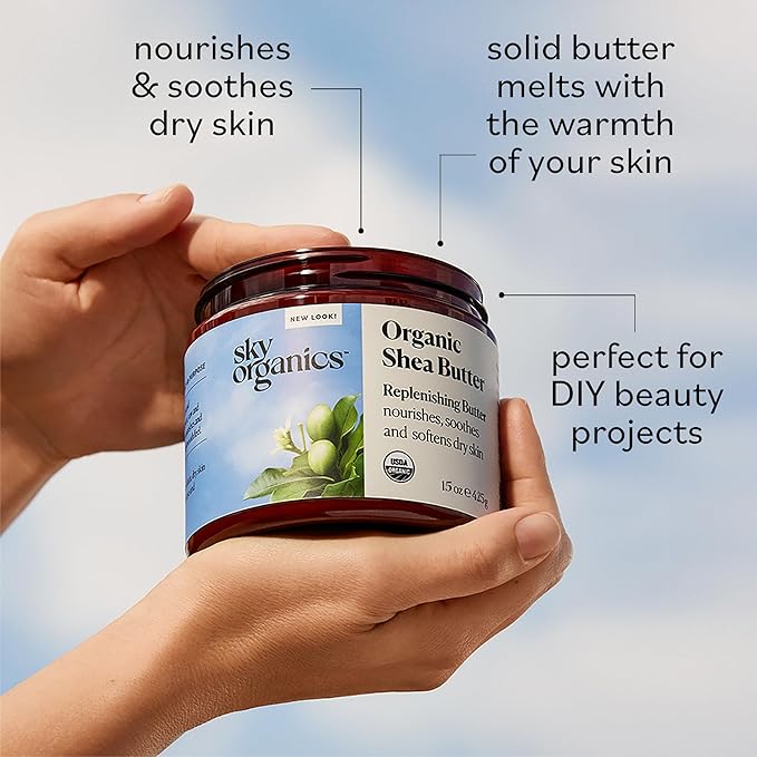 Sky Organics - Organic Shea Butter, 15 oz - Nourishes, Soothes, and Softens Dry Skin - Raw & Unrefined - Essential Fatty Acids & Antioxidants - Natural, Vegan & Cruelty Free - Skin Care & Self Care