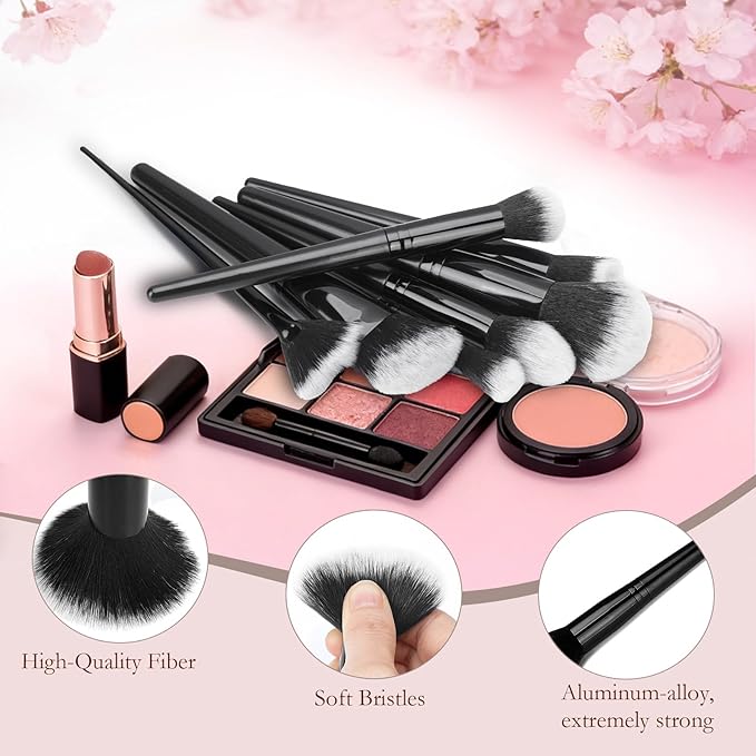 65Pcs Makeup Brushes Set Premium Makeup Kit with Case Premium Synthetic for Foundation Concealer Blush Eyeshadow Powder Contour Makeup Brush Kit Face Eye Make up Brushes & Tools (Black)