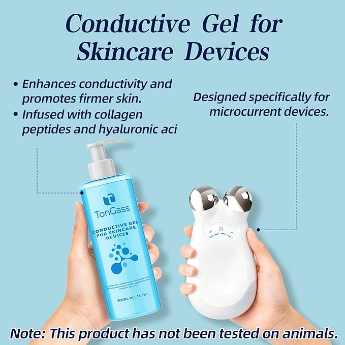 TonGass Conductive Gel for Microcurrent & LED Facial Devices, Hydrating Smooth Glide Gel with Hyaluronic Acid & Collagen Peptides, Lightweight Non-Sticky Skincare Gels for Device Use - 2 Pack