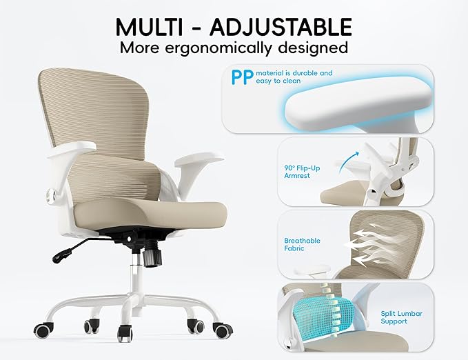 TRALT Office Chair - Ergonomic Office Chair with Back Support, Home Office Desk Chairs, Comfy Desk Chair, Computer Chair, 330lbs Wide Seat Big and Tall Office Chairs for Office Workers (Beige)