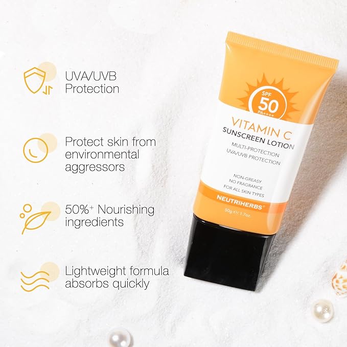 NEUTRIHERBS Sunscreen Tinted SPF 50 Face & Body PA++++ Sunblock Lotion, Broad Spectrum, Vitamin E & C Face Sunscreen