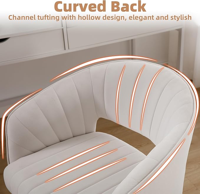 Westice Home Office Desk Chairs, Modern Velvet Rolling Chair, Height Adjustable Swivel Vanity Chair with Golden Base, Ergonomic Chair for Vanity Study, Living Room Computer Room, Beige