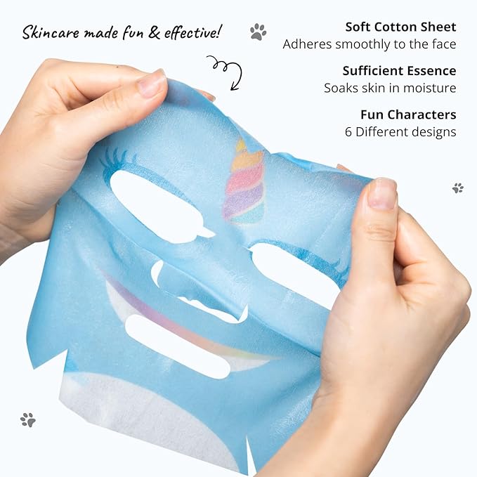 Epielle Character Face Mask Blue Narwhal 6 Pack, Fun & Effective Korean Skin Care, Spa Party Favors, Stocking Stuffers, Birthday Gifts for Women, Self Care Gifts