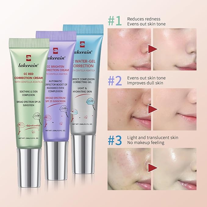 CC Cream Red Corrector with Centella,Redness Corrector for Face Blemishes,Red Skin,Acne Marks,Medium Coverage Color Correcting CC Cream,Lightweight and SPF Protection.(2pack)