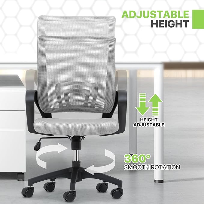 Magshion Ergonomic Office Chair Pack of 2, Mid-Back Mesh Desk Chair, Adjustable Swivel Computer Chair with Lumbar Support & Breathable Backrest for Gaming, Work, Study, 300 Lbs Capacity, Light Gray