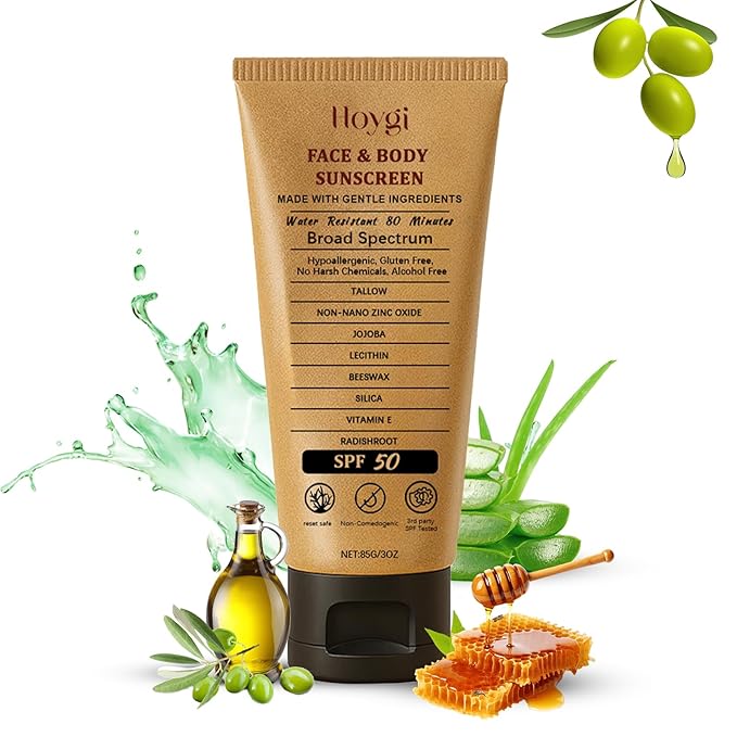 Beef Tallow Sunscreen, Natural Mineral Beef Tallow & Zinc Oxide Sunscreen SPF 50, Refreshing and Non-greasy Safest Formula, Water-Resistant Moisturizing for Women Men 3 oz (85 g)