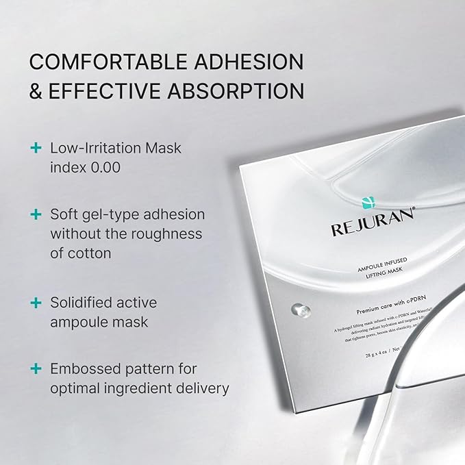REJURAN® Ampoule Infused Lifting Mask, DOT™ c-PDRN® – Firming & Pore-Tightening Hydrogel Sheet with Waterfalling Complex for Radiant, Elastic-Looking Skin, Korean Skin Care (28g x 4ea)