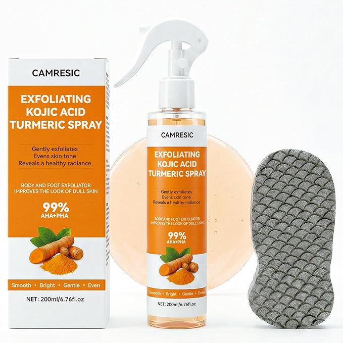 Kojic Acid & Turmeric Body Care Spray, Gentle Exfoliating Texture Care with Soft Sponge Applicator, Daily Body Skin Care for All Skin Types, 200ml
