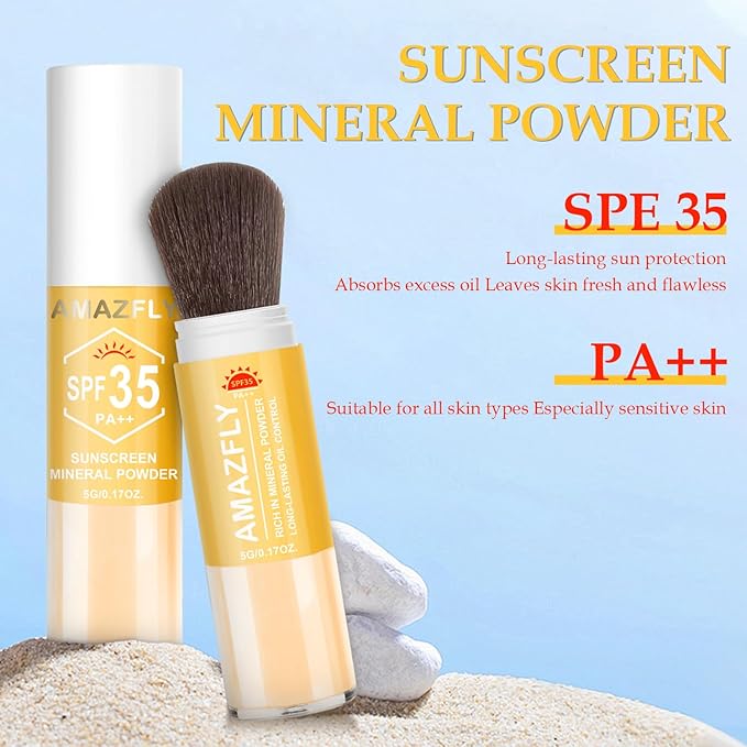 Mineral Sunscreen Setting Powder, SPF 35 Brush Sunscreen Powder for Face & Scalp, Long Lasting Lightweight Breathable, Oil Control Natural Matte Finish (#05 Medium)