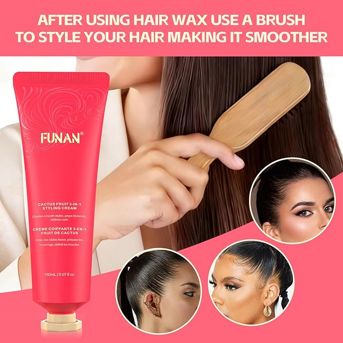 Styling Cream & brush, Cactus Fruit 3-In-1, Smooth Styles, Prep Shiny Blowouts, Defines Curls, No Chemical Flavors Fly Away Hair Tamer.