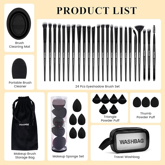 MAANGE Eye Makeup Brushes, 41 Pcs Premium Synthetic Precision Makeup Brush Set Contour Blush Concealers Eyeshadow Eyeliner Blending Make Up Brush Kit (Black, 41 Piece Set)