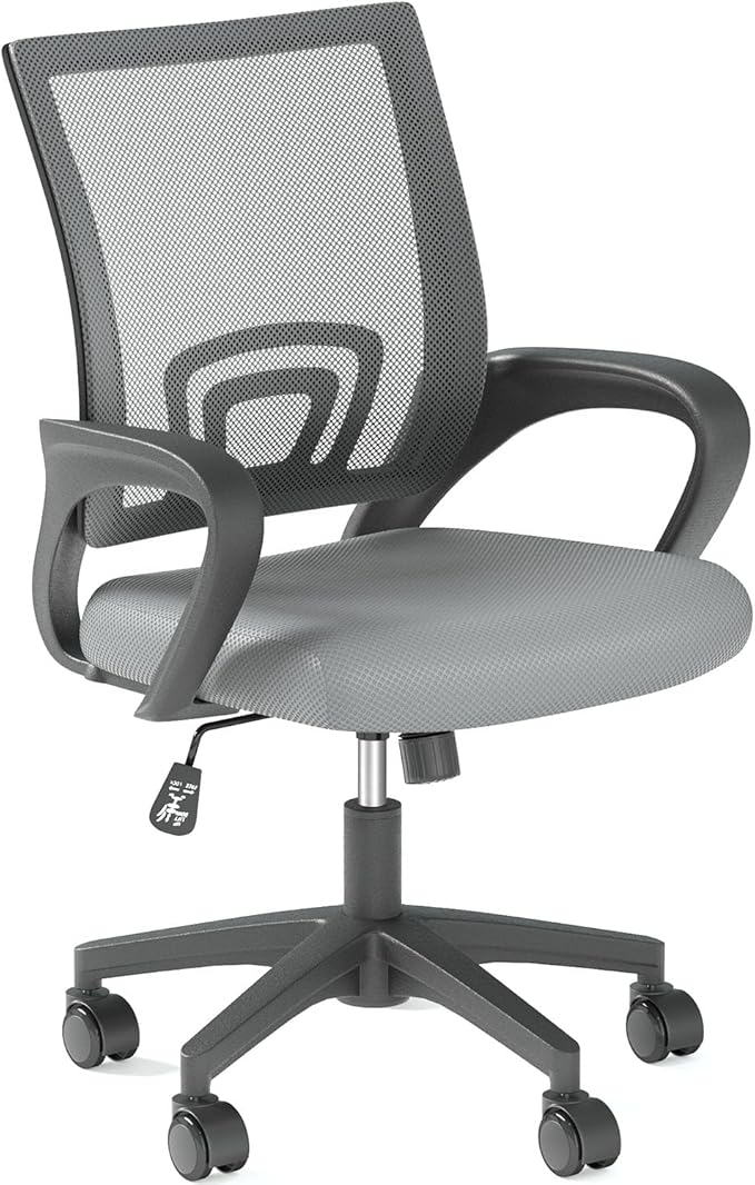 Home Office Chair, Ergonomic Mid-Back Mesh Desk Chair with Lumbar Support, Adjustable Swivel Rolling Design, Comfy Armrest for Work, Study, Gaming, Vanity (Light Gray, Single Chair)