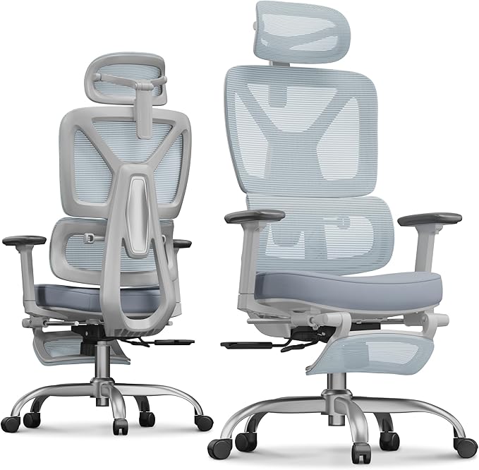FLEXISPOT ErgoX Premium Ergonomic Office Chair with Footrest- Adjustable 3D Armrests, Dynamic Lumbar Support, Recline & Tilt Function, Mesh Seat, for Home & Office Use,Blue Foam