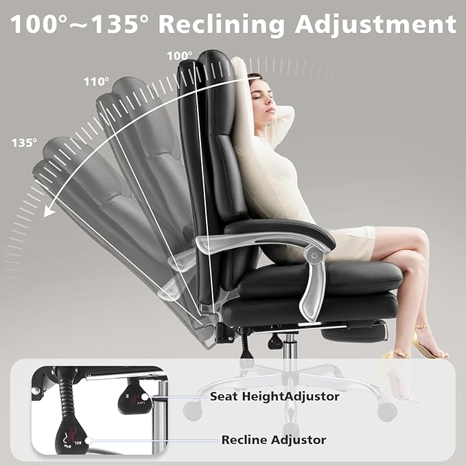 Cloud-Like Comfy Office Chair with Footrest, Overstuffed Fiberfill Executive Desk Chair, Ultra-Soft Reclining High Back Computer Chair, Cozy Double-Layered Plush Seat, Big & Tall 400lbs Cap