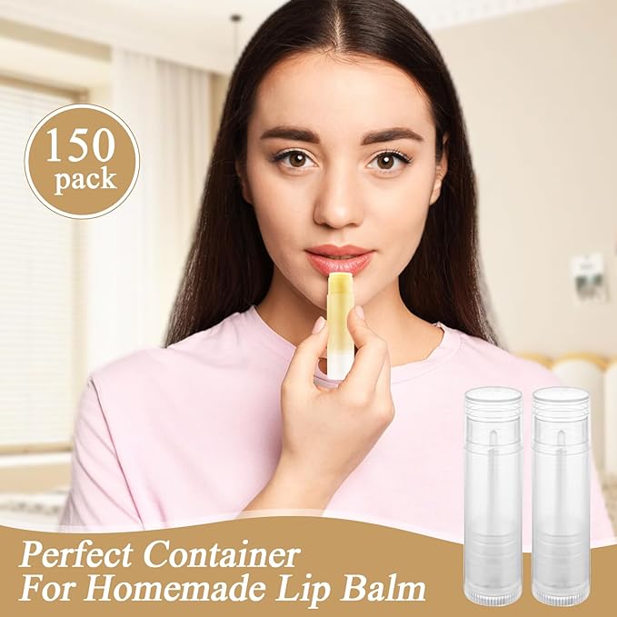 150 Pcs 5.5g Twist-up Lip Balm Tubes,Empty Plastic Chapstick Containers Rotatable Deodorant Sample Containers for DIY Lipsticks,Lip Gloss,Homemade Solid Perfume,Suitable for Filling Tray,Clear