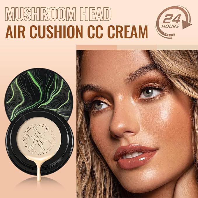 Makeup Foundation for Older Women, 2026 New Mushroom Head Airs Cushion CC Cream, BB Cream Makeup Foundation for Mature Skin Moisturizing Concealer Brighten Long-Lasting Even Skin Tone (2Pcs Natural)