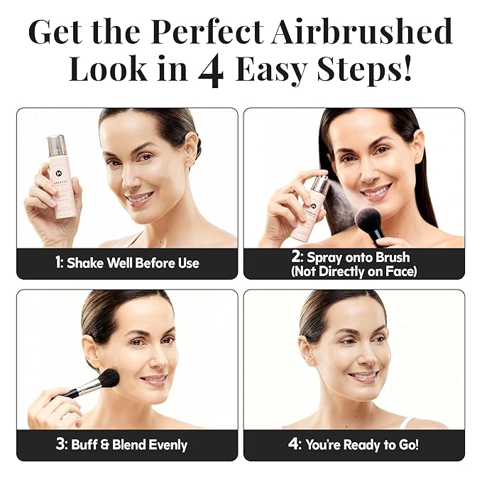 Jerome Alexander MagicMinerals AirBrush Foundation – 2 Piece Set with Airbrush Foundation and Kabuki Brush - Spray Makeup with Anti-aging Ingredients for Smooth Radiant Skin - Bright Medium