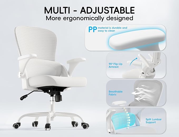 TRALT Office Chair - Ergonomic Office Chair with Back Support, Home Office Desk Chairs, Comfy Desk Chair, Computer Chair, 330lbs Wide Seat Big and Tall Office Chairs for Gamers(White)