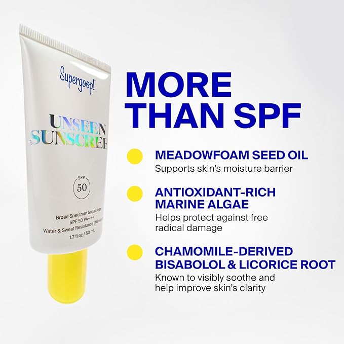 Supergoop! Unseen Sunscreen - SPF 50 - Clear & Invisible Face Sunscreen + Broad Spectrum + Makeup-Gripping Primer - Weightless, Scentless, Oil Free - For All Skin Types & Tones - 0.68 fl oz