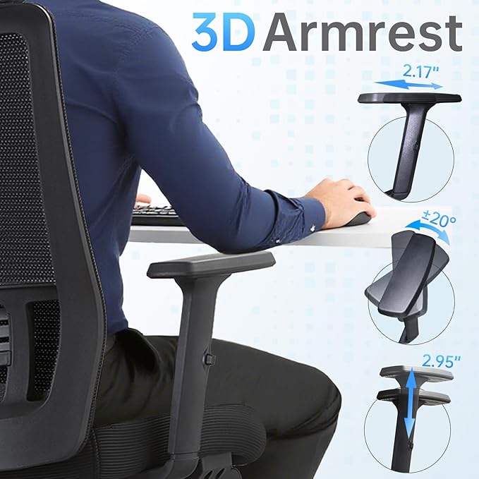 Ergonomic Office Chair with Footrest, 145° Reclining, Adjustable Lumbar & Headrest, 3D Armrests, Silent Casters, Heavy Duty Steel Base, 350 LB Capacity, Swivel Desk Chair for Home Office