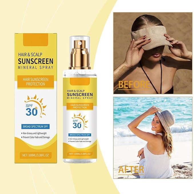 Hair & Scalp Sunscreen Spray SPF 30 | Broad Spectrum UV Blocker for Color-Treated Hair, Weightless Non-Greasy Formula with Coconut Oil, Prevents Color Fade & Dryness, Beach & Pool Essential (1)