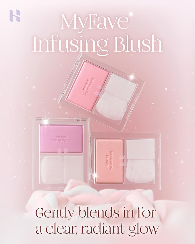 HOLIKA HOLIKA My Fave Infusing Blush 03 Sophie - Korean Face Makeup Cushiony Powder, Buildable Color with Multi-Blurring Effect - Pore Minimizing Mineral Formula, Includes Mini Brush