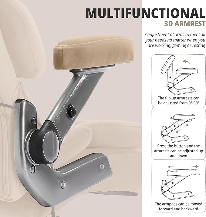 Big and Tall Office Chair 700lbs- Fabric High Back Executive Computer Chair with Adjustable Lumbar Support 3D Flip Arms Plus Size Rubber Wheels- Extra Wide Large Desk Chairs, Heavy Duty Metal Base