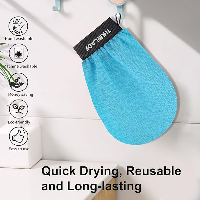 Exfoliating Glove, Korean Exfoliating Mitt Body Scrubber, Viscose Fiber Bath Shower Scrub Gloves, Dead Skin Remover for Body, Skin Care Tools for Smoother Skin, Self-Tan Prep & Removal, Blue