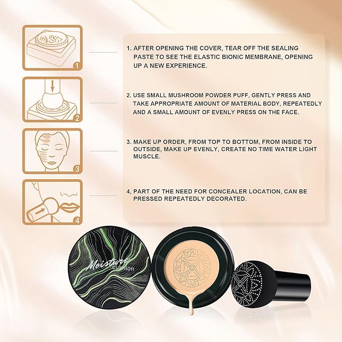 Foundation for Older Women - Air Cushion CC Cream Foundation Makeup, BB Cream Concealer Full Coverage Moisturizing Concealer Brighten Long-lasting (Buff Beige)