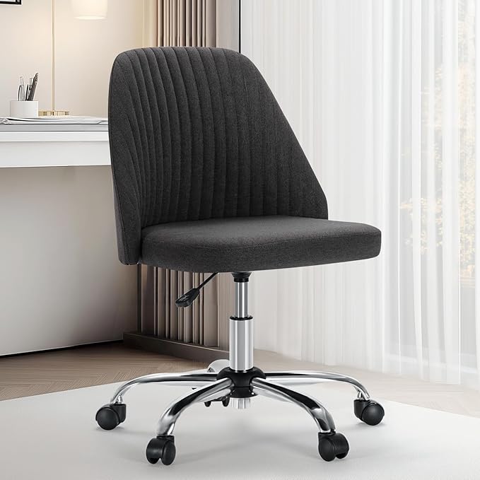 Sweetcrispy Armless Office Chair, Modern Fabric Home Office Desk Chairs with Wheels Adjustable Swivel Task Computer Vanity Seat for Small Spaces