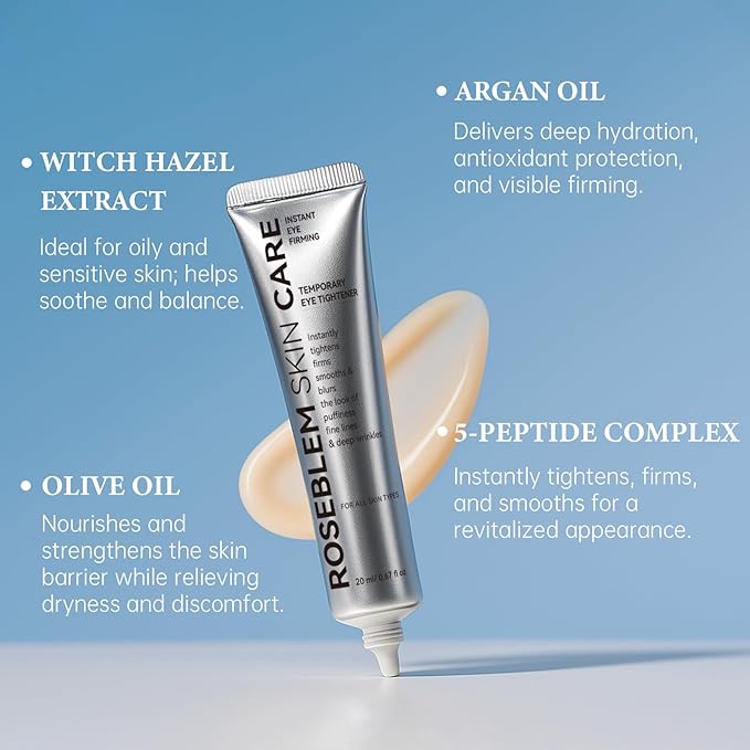 EELHOE Instant Eye Tightener, Perfection Firming Lift Cream Temporary Eye Tightener for Under Eye Bags, Puffiness, Fine Lines & Wrinkles, Firms and Smooths for All Skin Types, 0.67 oz (Silver, 1Pack)