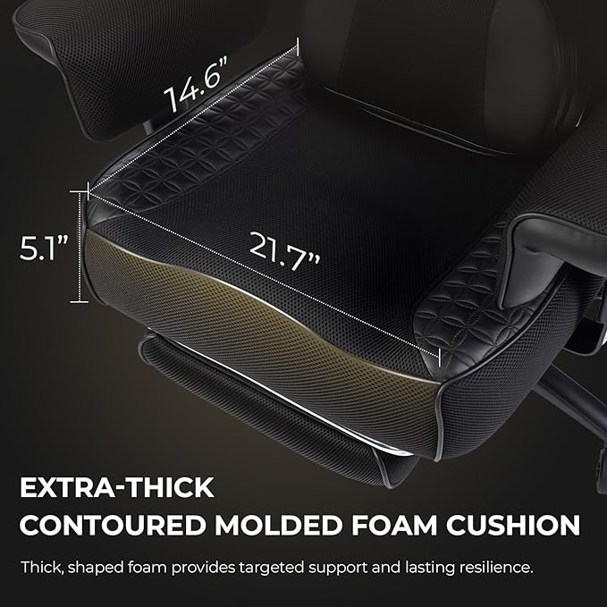 Dowinx Big and Tall Office Chair with Massage Lumbar Support,Executive Office Chair with Wide Thick Seat Cushion and Adjustable Armrest,Mesh Computer Gaming Chairs with Footrest (Black)