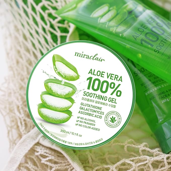 Aloe Vera Gel for Face, Skin, Hair & Sunburn Relief, Made with 100% Pure Aloe Gel for All Skin Types. Durable Moisturizing Hydrating Soothing, Made in Korea. 10.14 fl.oz (2Pack)