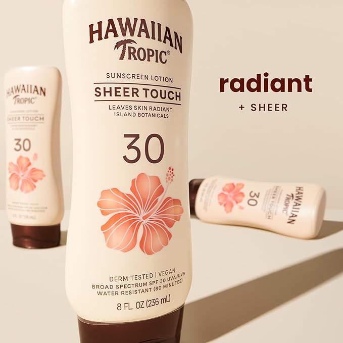 Hawaiian Tropic Sheer Touch Lotion Sunscreen, Moisturizing Broad-Spectrum Protection, SPF 30, Sun, Mango, 8 Oz