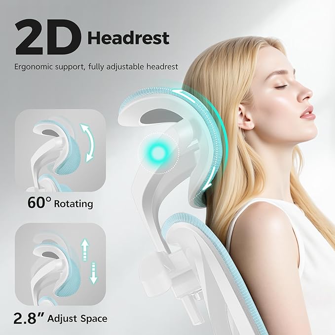Ergonomic Office Chair High Back Desk Chair with Lumbar Support, Breathable Mesh Computer Chair with Adjustable Armrests Height, Reclining Swivel Big and Tall Gaming Chair for Home Office(Light Blue)