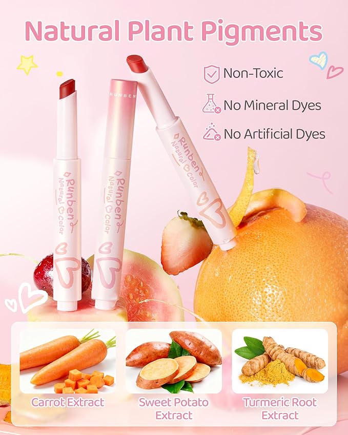 RUNBEN Kids Tinted Lip Balm, Pink Guava Lips Gloss, 24H Moisturizing, Safe & Non-toxic Lipstick for Kids & Teen, Birthday Makeup Gift for Girls