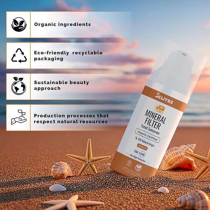 Aliye’s Tinted Organic Sunscreen SPF 50+ | Ecocert Cosmos Certified | 100% Mineral & Vegan Sun Protection | Safe for Sensitive Skin | 50ml (Medium)