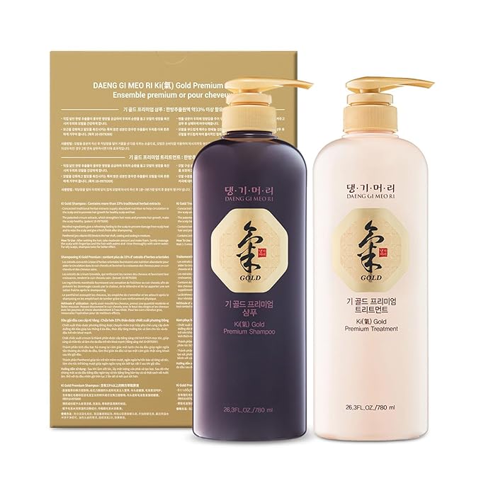 Daeng Gi Meo Ri- Ki Gold Premium Shampoo+Treatment Set, Effectively Moisture to Dry and Rough Hair, No Artificial Color, 780ml each