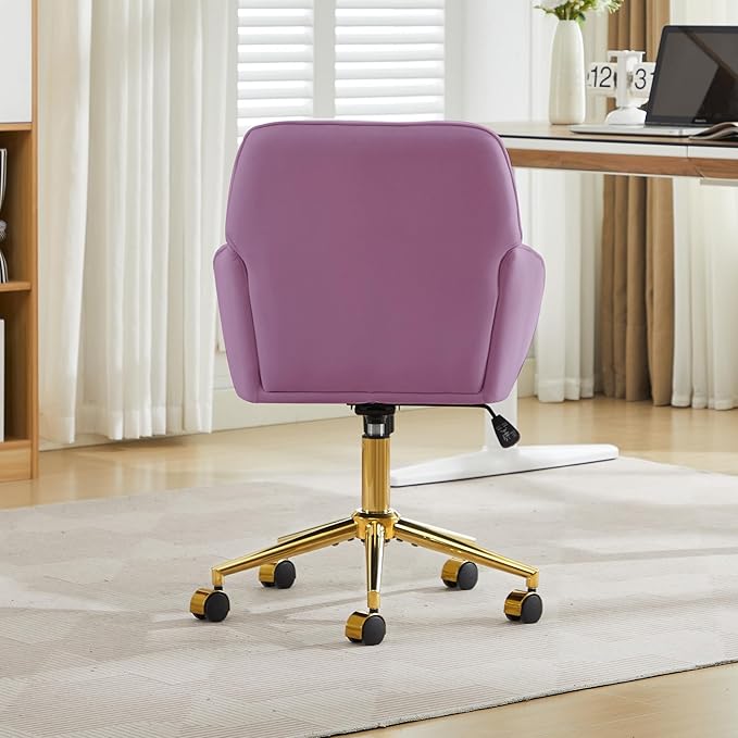 YITAI Velvet Office Desk Armchairs with Gold Base and Wheels,Modern Height Adjustable 360 Degree Swivel Upholstered Vanity Chairs for Living/Room Bedroom/Study,Light Purple