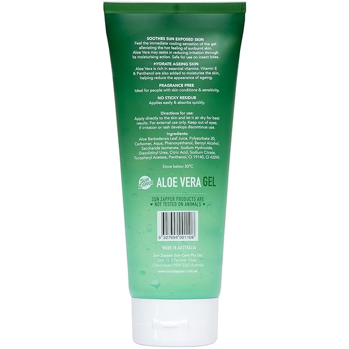 Sun Zapper After Sun Aloe Vera Gel 200mL (6.7 oz) – Cooling Sunburn Gel with Vitamin E and Panthenol, Fragrance Free, Moisturizing After Sun Care for Face and Body, Instant Soothing, Australian Made