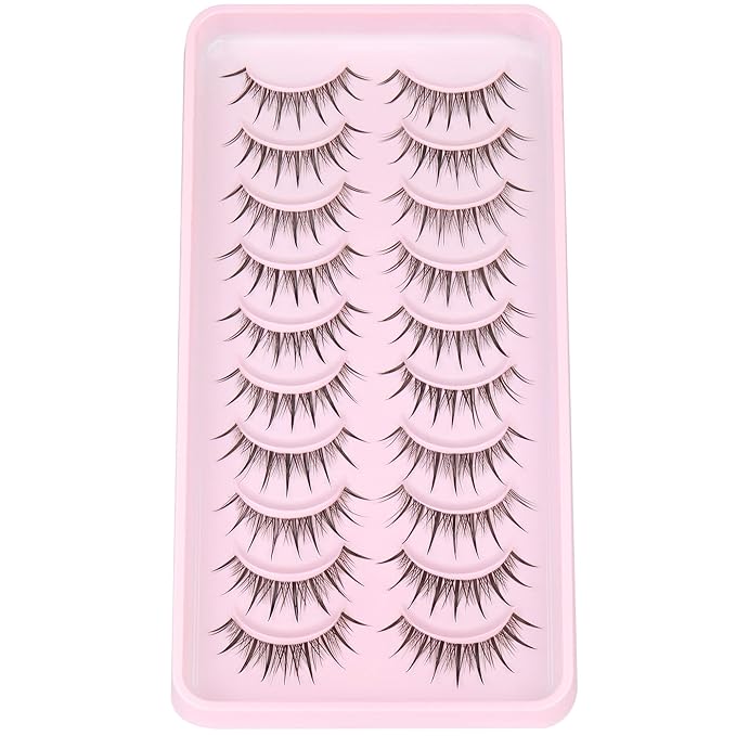 Manga Lashes Natural Look Individual Lash Clusters Anime False Eyelashes Wispy Spiky Kawaii Korean Makeup Clear Band 3D Short Faux Mink Manhua Eyelashes - Geeneiya 02A