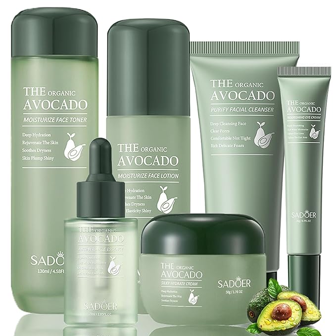 Avocado Skin Care Set for Women, 6-In-1 Skincare Gift Set With Facial Cleanser, Face Serum, Face Cream, Eye Cream, Toner, moisturizing lotion. Skin Care Sets & Kits, Hydrating Facial Kit