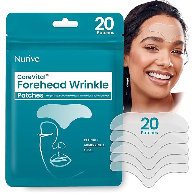 Advanced Wrinkle Patches 20ct Smile Line, Frown Line Wrinkle Patches for Facial Korean Skin Care Face Wrinkle Tape Invisible Overnight with Retinol & Collagen (Large (Forehead))