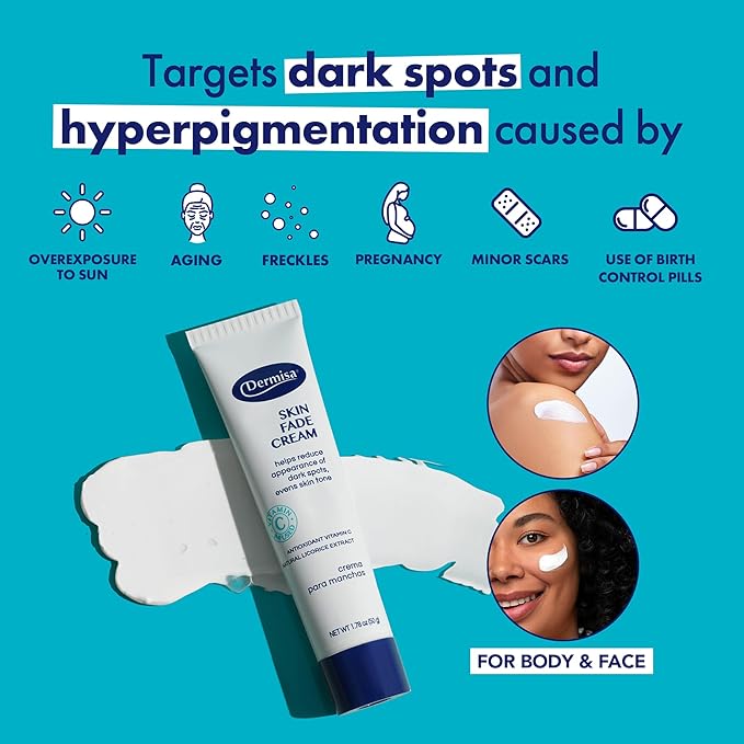Dermisa Skin Fade Cream with Vitamin C, Licorice and Emblica - Dark Spot Corrector and Face Moisturizer for Sun Spots, Age Spots and Freckles - 1.78 Oz, Pack of 1